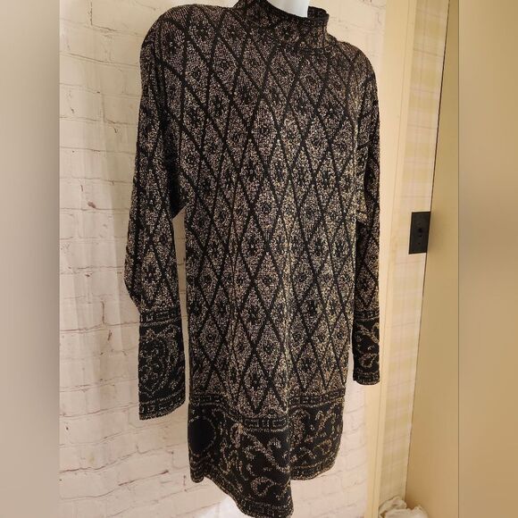 Vintage VG 1980's Pierre Cardin Blk/Gold Lurex Knit A-Line Mini Dress Sz.S USA - Picture 2 of 8